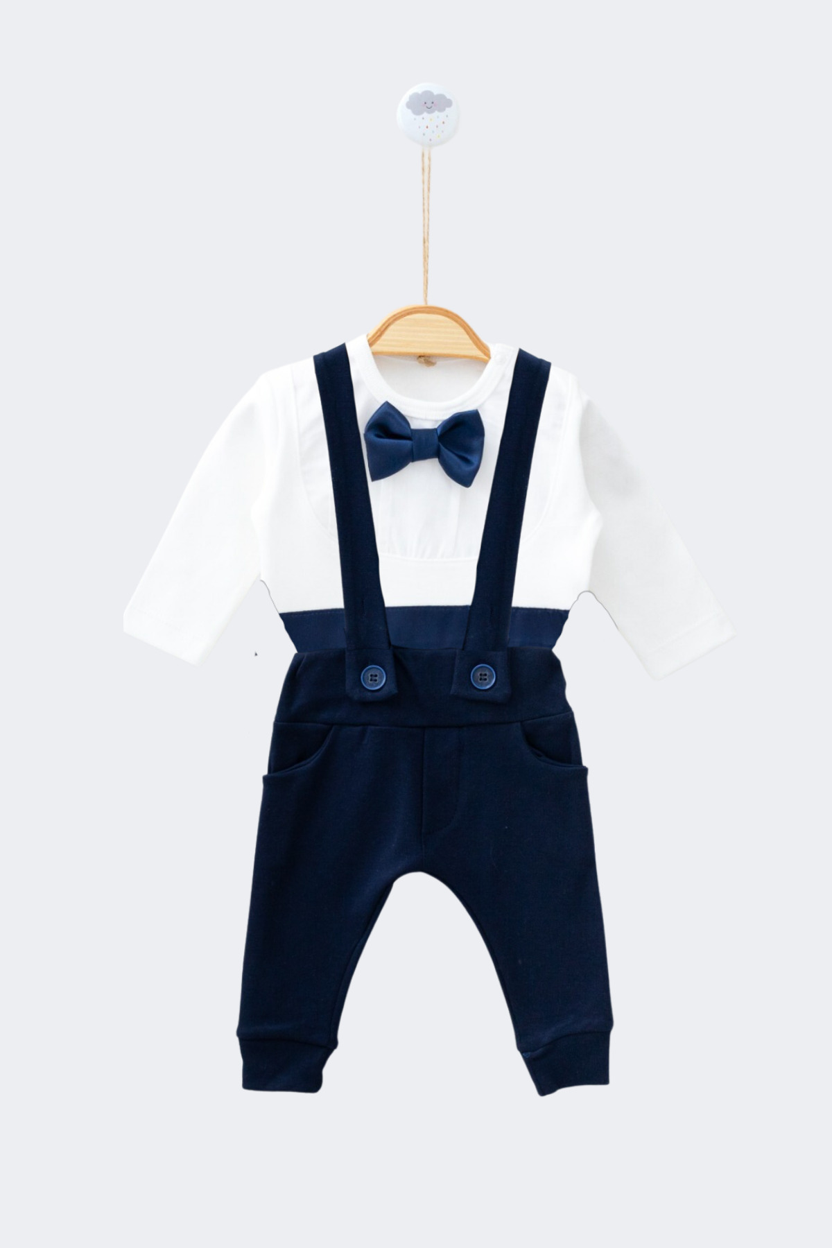 Minytrendy Erkek Bebek Kuşaklı Papyonlu Askılı Pantolon Zıbın Gömlek Mevlüt Doğum Günü Yenidoğan Tulum Takım fotoğrafı 3 (önizleme)
