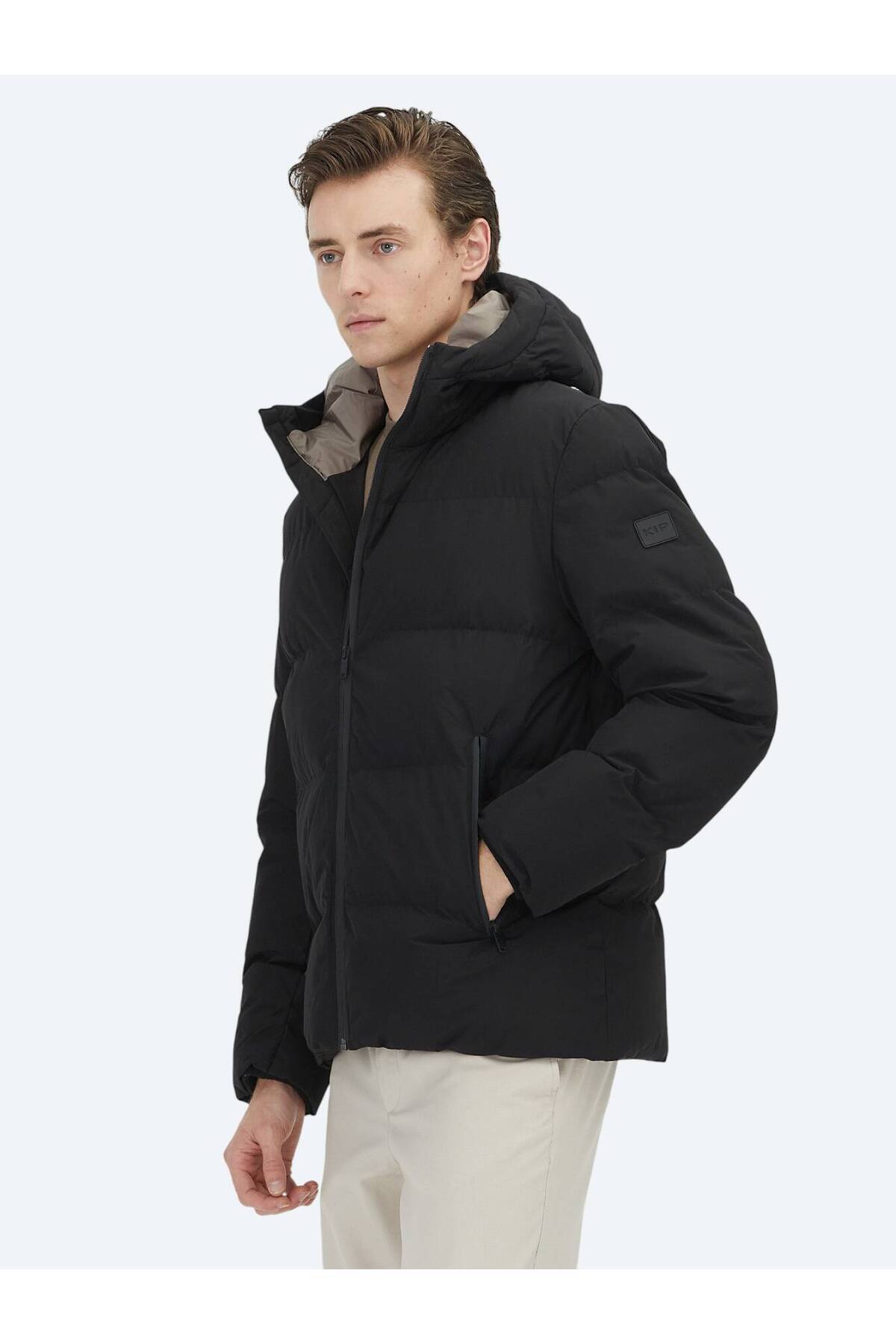 کت بافته شده غیررسمی کلاه دار مشکی Kip