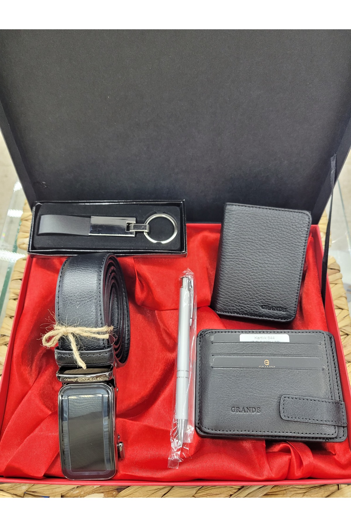 Hky 1414 Genuine Leather Men's Wallet & Belt Set with Card Holder and Mechanism