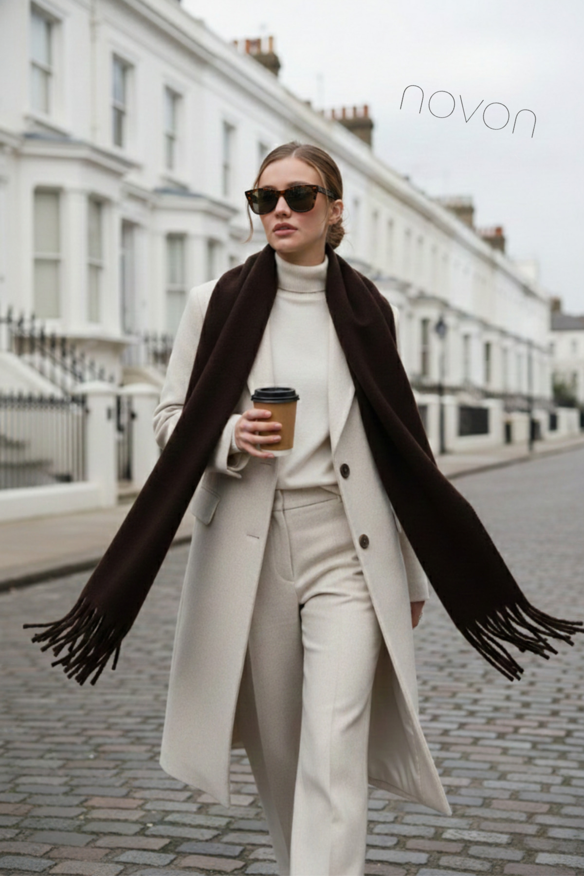 novon  Klein Soft Touch Püskül Detaylı Yün Dokulu Premium Saçaklı Atkı (195 x 45 cm) - Görsel 4