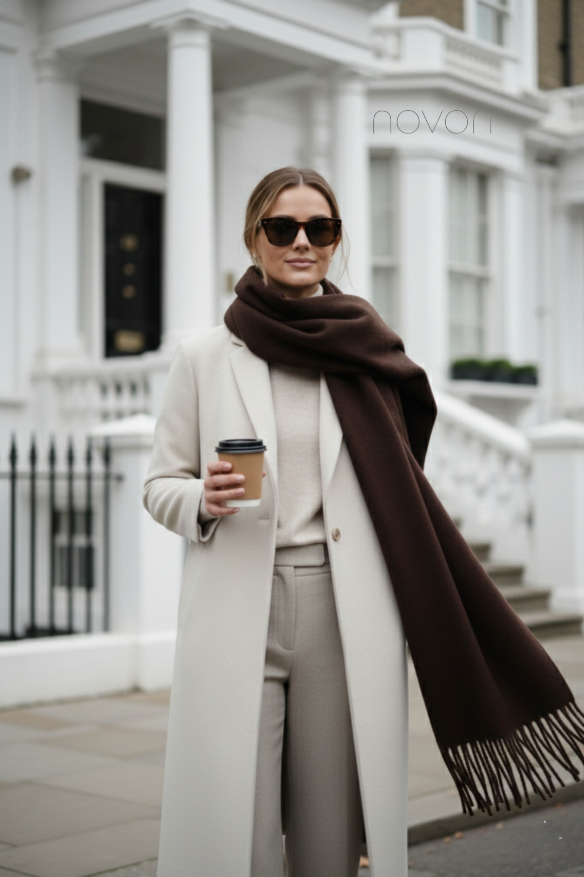 novon  Klein Soft Touch Püskül Detaylı Yün Dokulu Premium Saçaklı Atkı (195 x 45 cm) - Görsel 3