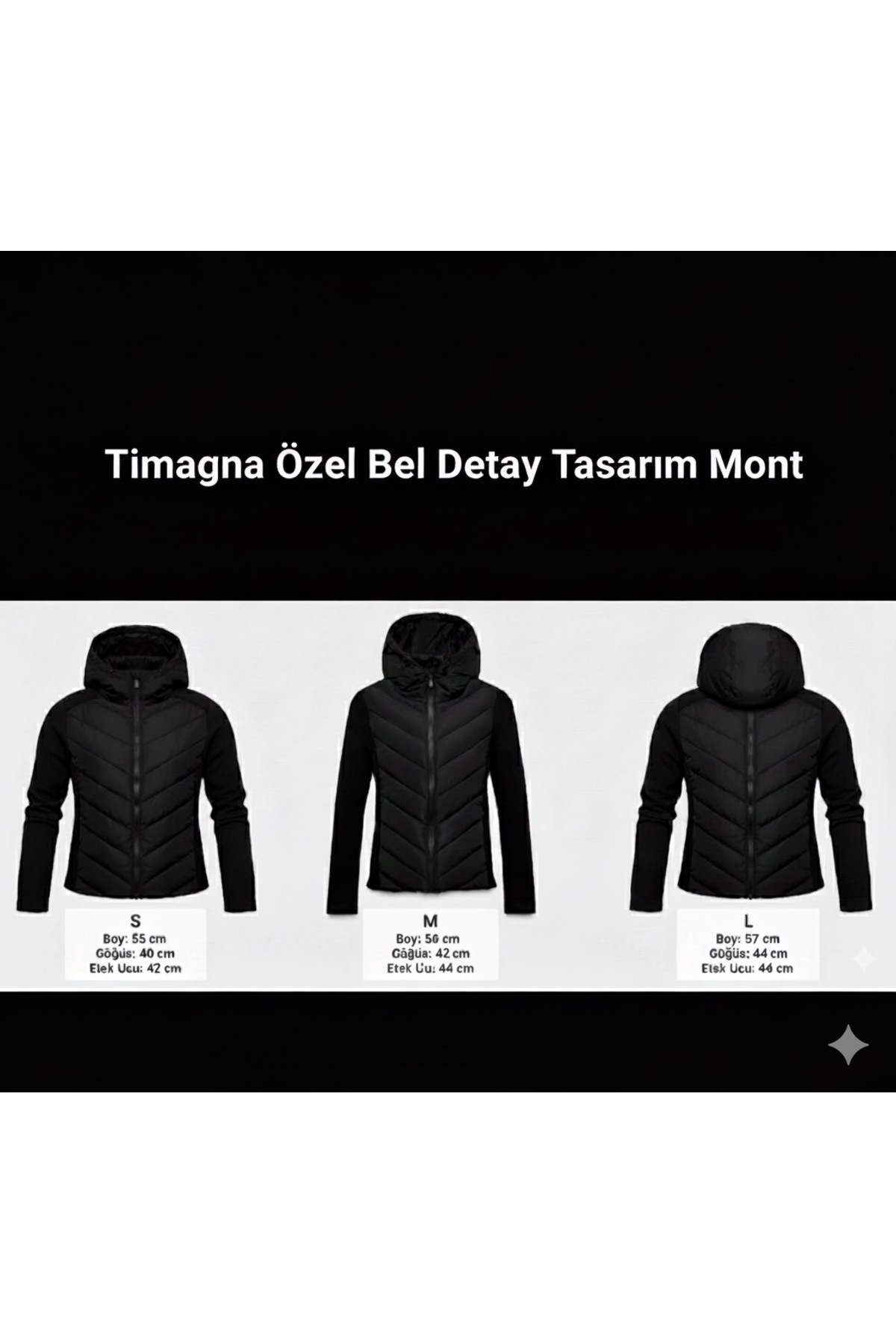 timagna  Siyah Kapüşonlu Kontrast Mevsimlik Şişme Mont Kışlık Slim Fit Rüzgar Geçirmez Fermuarlı Kadın Mont - Görsel 4