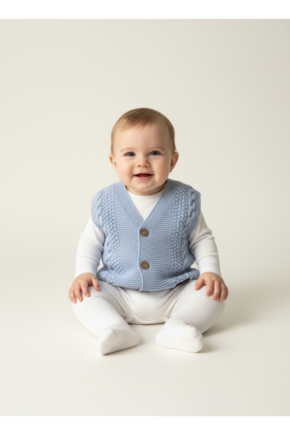 Bebemio Boutique Örgü Erkek Bebek Yeleği 2'li Düğme Detaylı Triko Kumaş fotoğrafı 6 (önizleme)