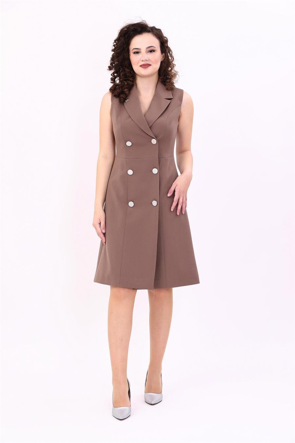 Sleeveless Bell Jacket Dress -Brown