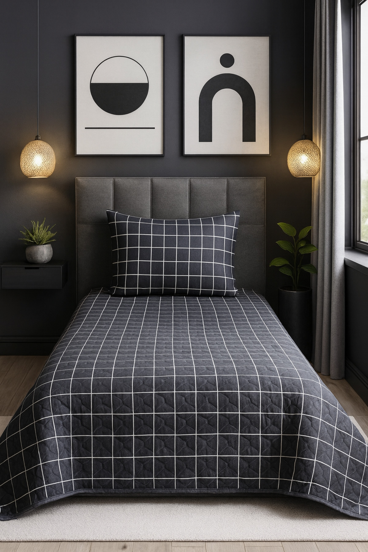 VİLERA HOME SİYAH EKOSELİ QUİLDET TEK KİŞİLİK ÇİFT TARAFLI YATAK ÖRTÜSÜ TAKIMI