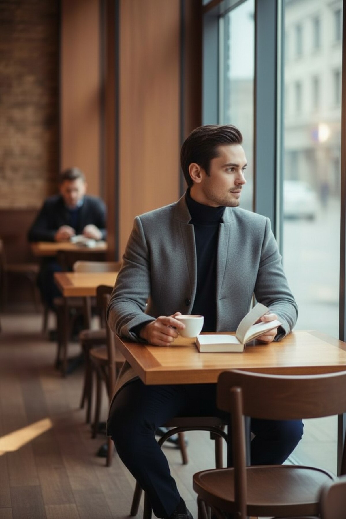 Frappoli  Bergamo Erkek Gri Regular Fit Dik Yaka Kaşe Kaban - Görsel 3