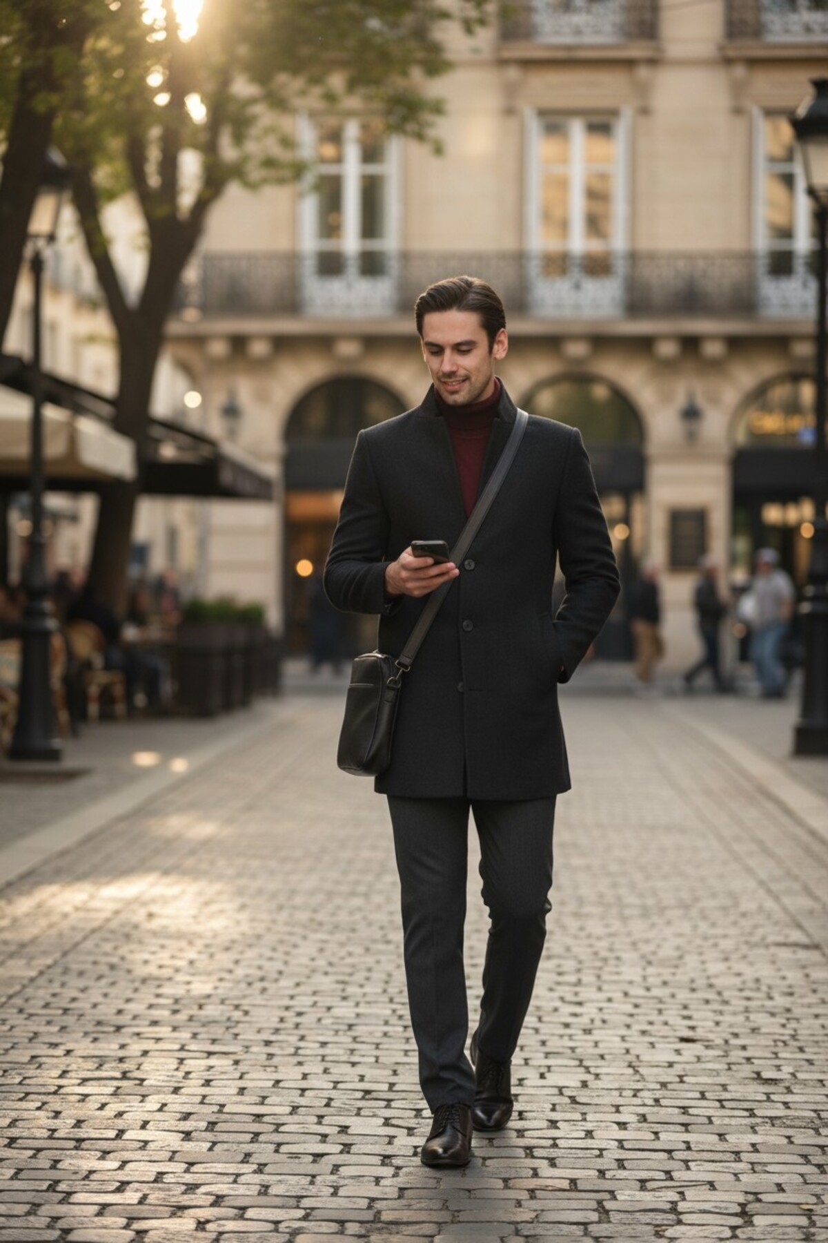 Frappoli  Bergamo Erkek Antrasit Regular Fit Dik Yaka Kaşe Kaban - Görsel 3