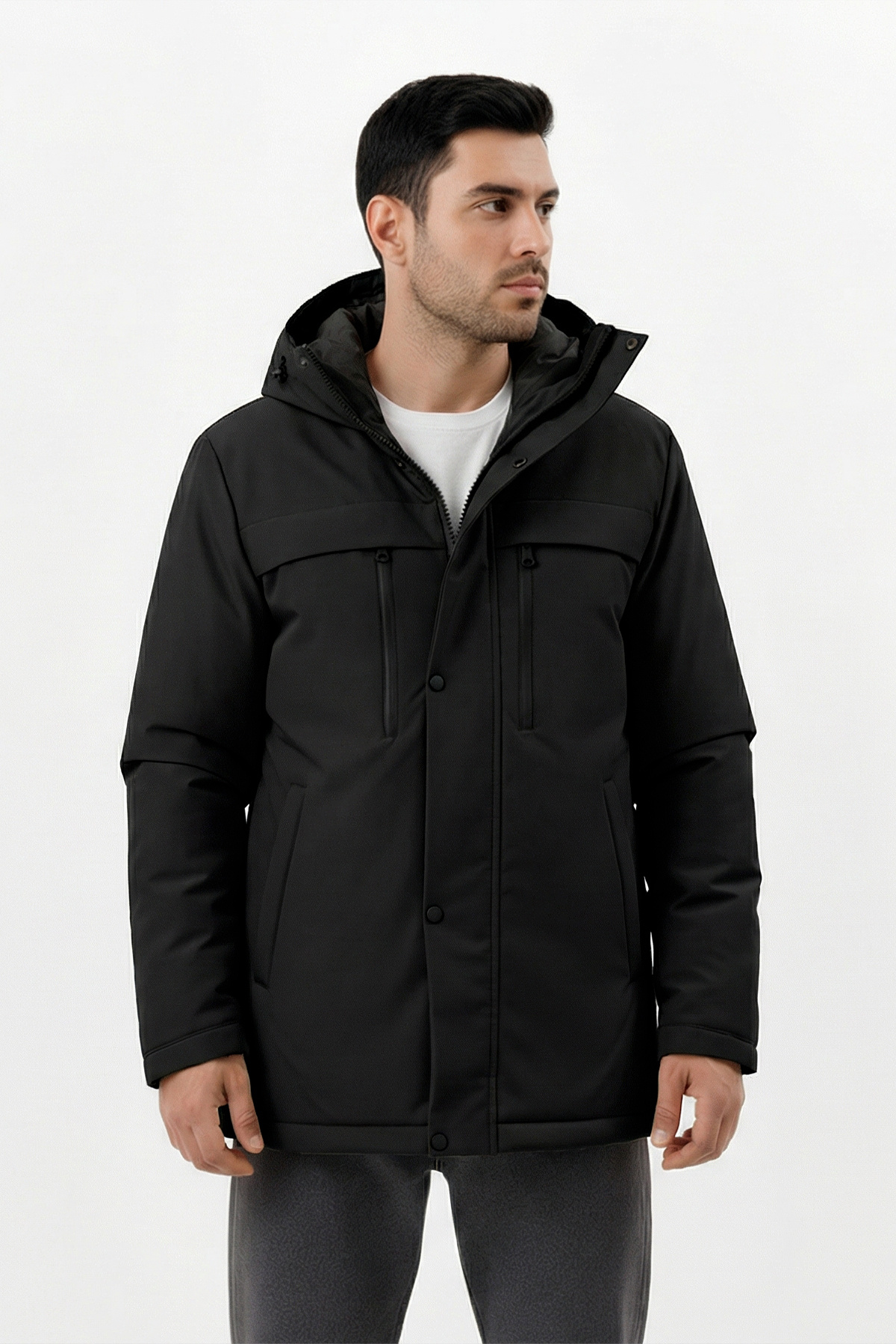 D1fference  Erkek Kışlık Parka Sıcak Tutan Dolgu Kalın İç Astarlı Su İtici Rüzgar Geçirmez Kapüşonlu Parka Mont - Görsel 3