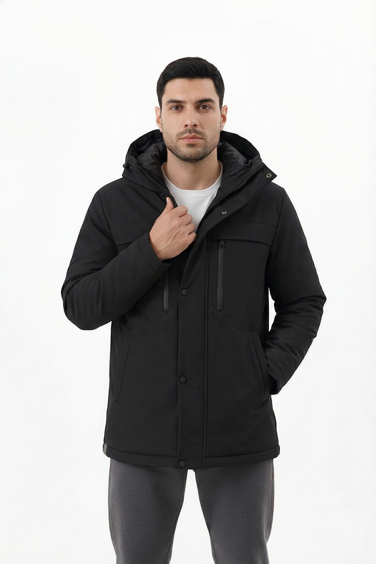 D1fference  Erkek Kışlık Parka Sıcak Tutan Dolgu Kalın İç Astarlı Su İtici Rüzgar Geçirmez Kapüşonlu Parka Mont - Görsel 2