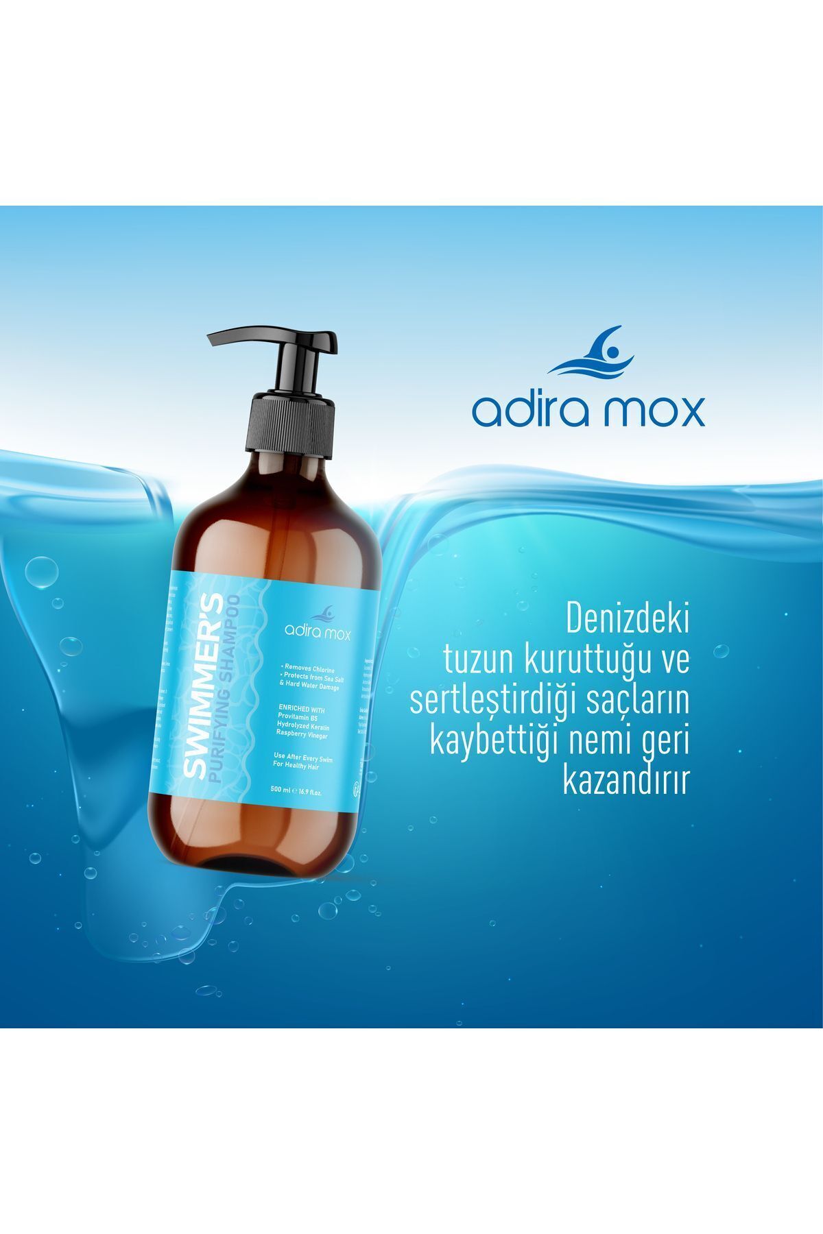 AdiraMox Deniz & Havuz Sonrası Onarıcı Saç Kremi – Keratin, Argan, Gliserin ve B5 Vitaminli 500 ml — 1981 — تصویر 3 از 9