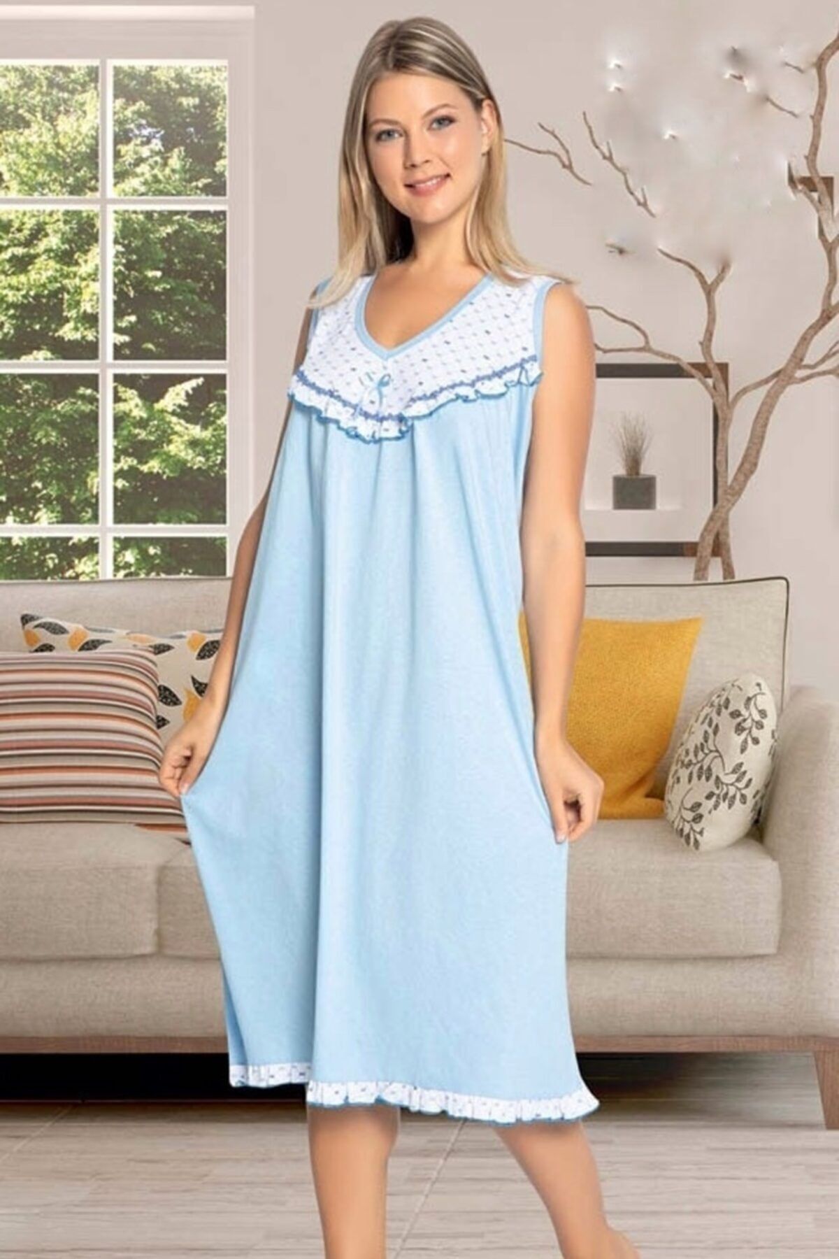 ATINÇ Kalık Askılı Penye Yazlık Pamuk Gecelik