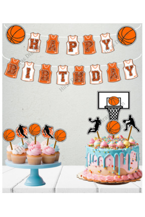 Hiras Dizayn 34 Parça Basketbol Konsept Sporcu Doğum Günü Süsü Banner Pasta K...