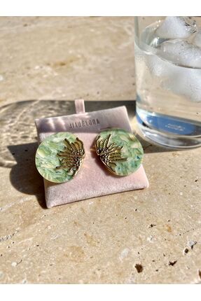 ayoljewelry Yeşil Küpe – Yarım Güneş Detaylı