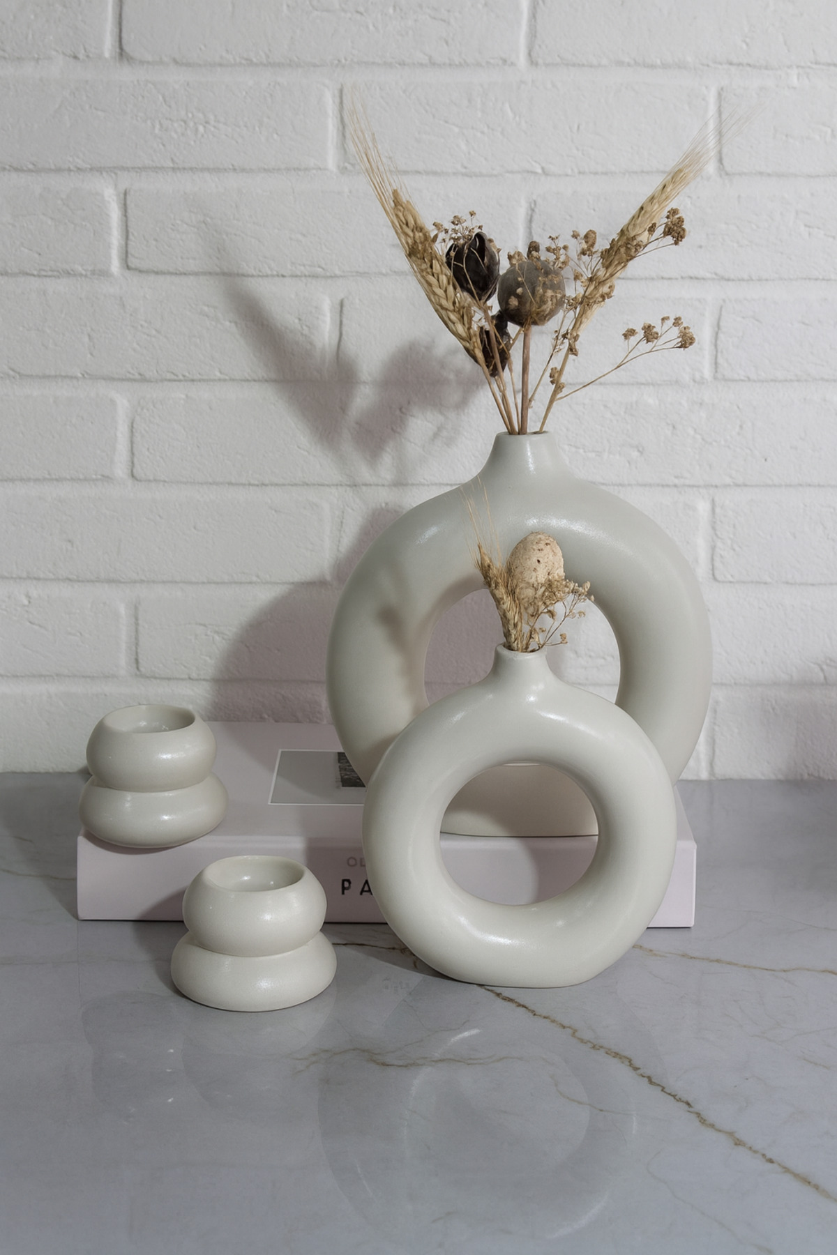 Decorative Bohemian Style Ring Vase and Tealight Decorative Candle Holder Set Trinket