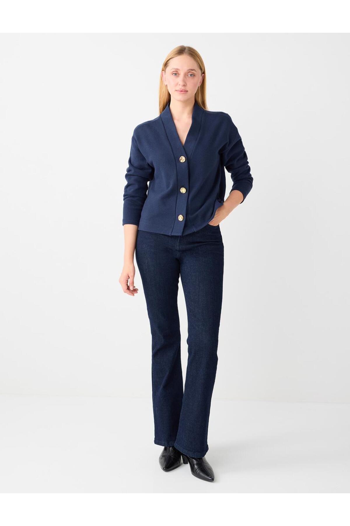 Jimmy Key  Lacivert Rahat Kesim V Yaka Yumuşak Dokulu Örme Hırka - Görsel 2