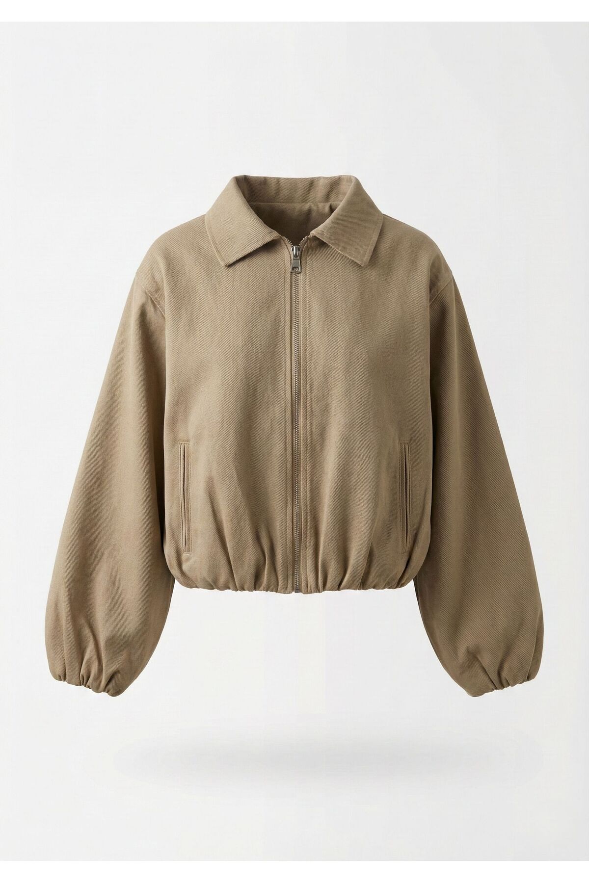 Ceylen  Kadın Oversize Pamuklu Gabardin Klasik Yaka Fermuarlı Casual Ceket Mont - Görsel 4