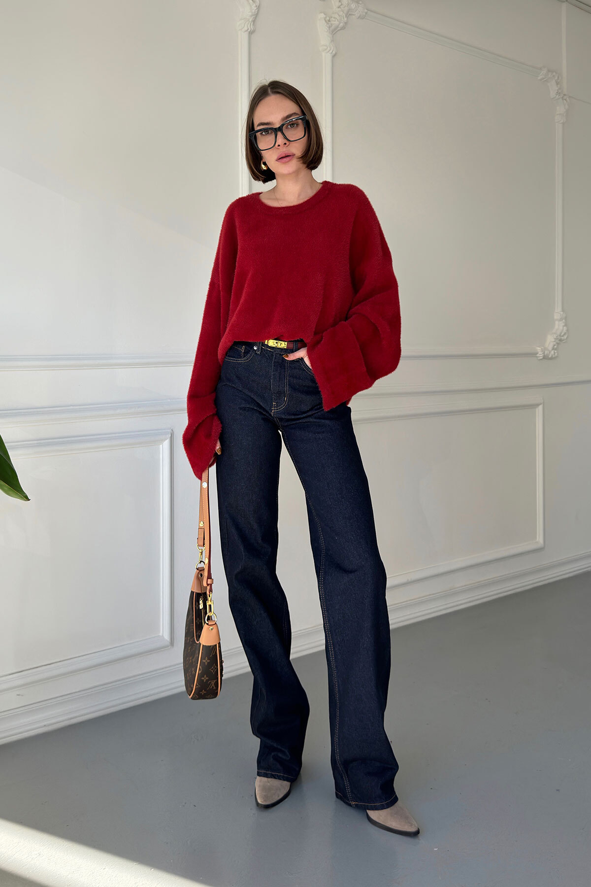 Pipe Leg Jean Trousers- Dark Navy