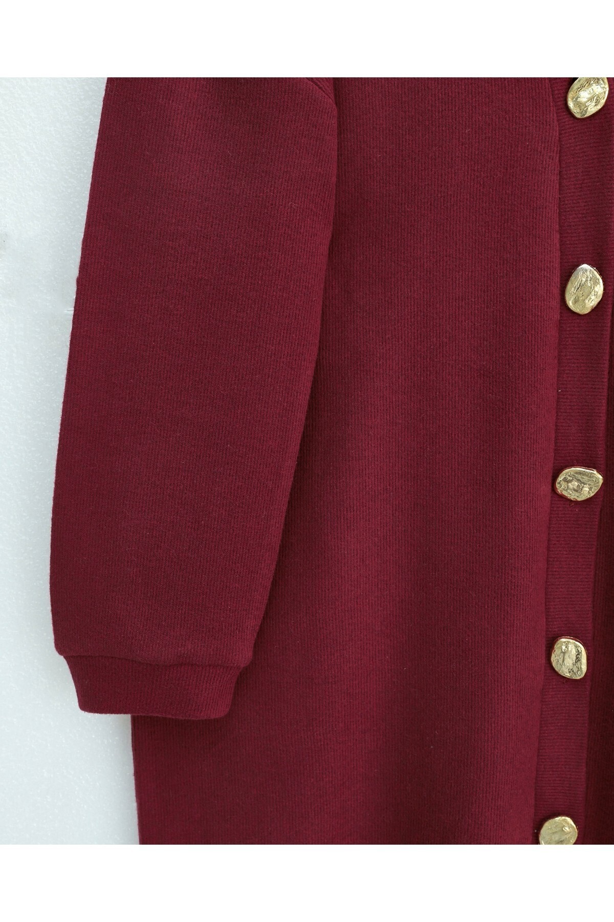 Modamorfo  Düğmeli Selanik Uzun Hırka -Bordo - Görsel 4