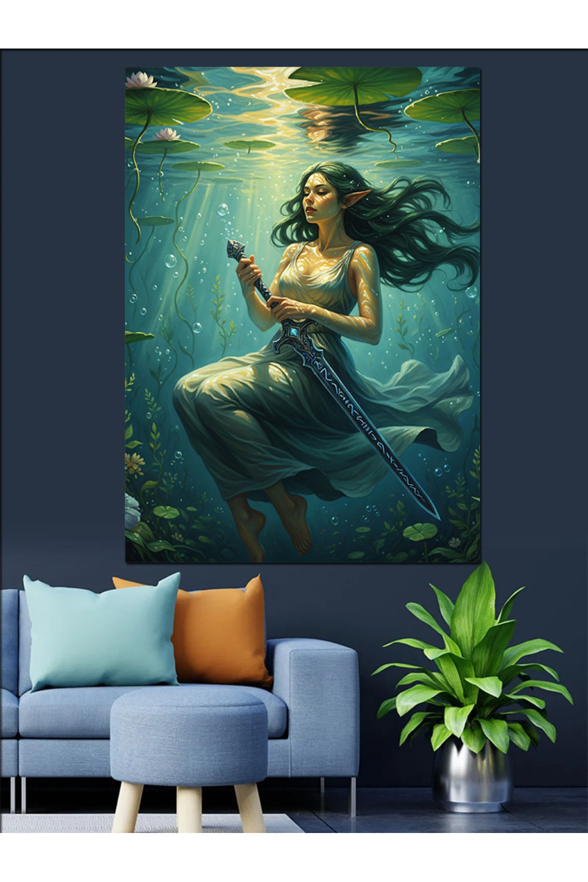 Deniz Kızı Su Altı Yüksek kaliteli yağlı boya dokulu Kanvas Canvas Tablo kanvas tablo canvas tablo