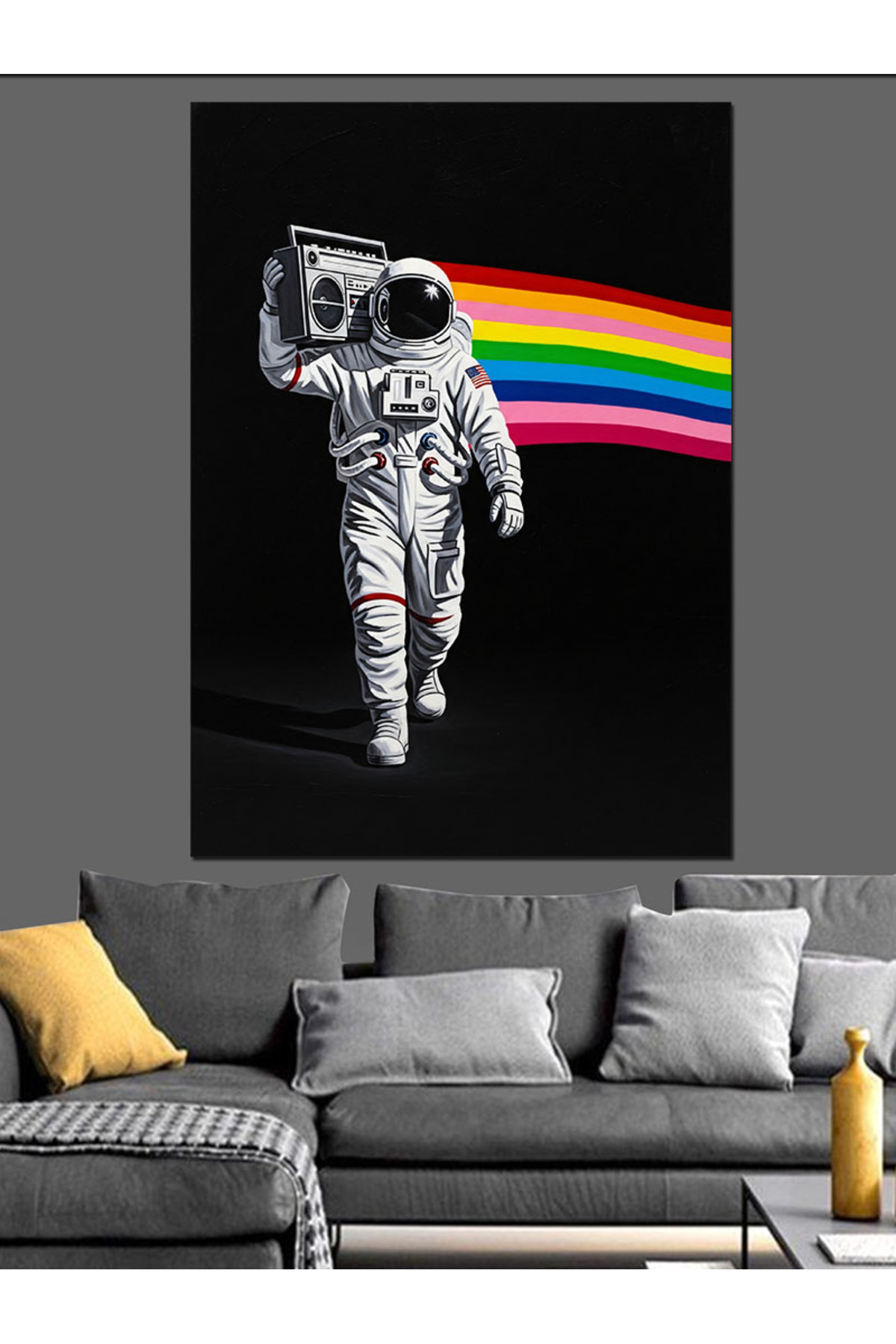 Astronot Gökkuşağı Yüksek kaliteli yağlı boya dokulu Kanvas Canvas Tablo kanvas tablo canvas tablo