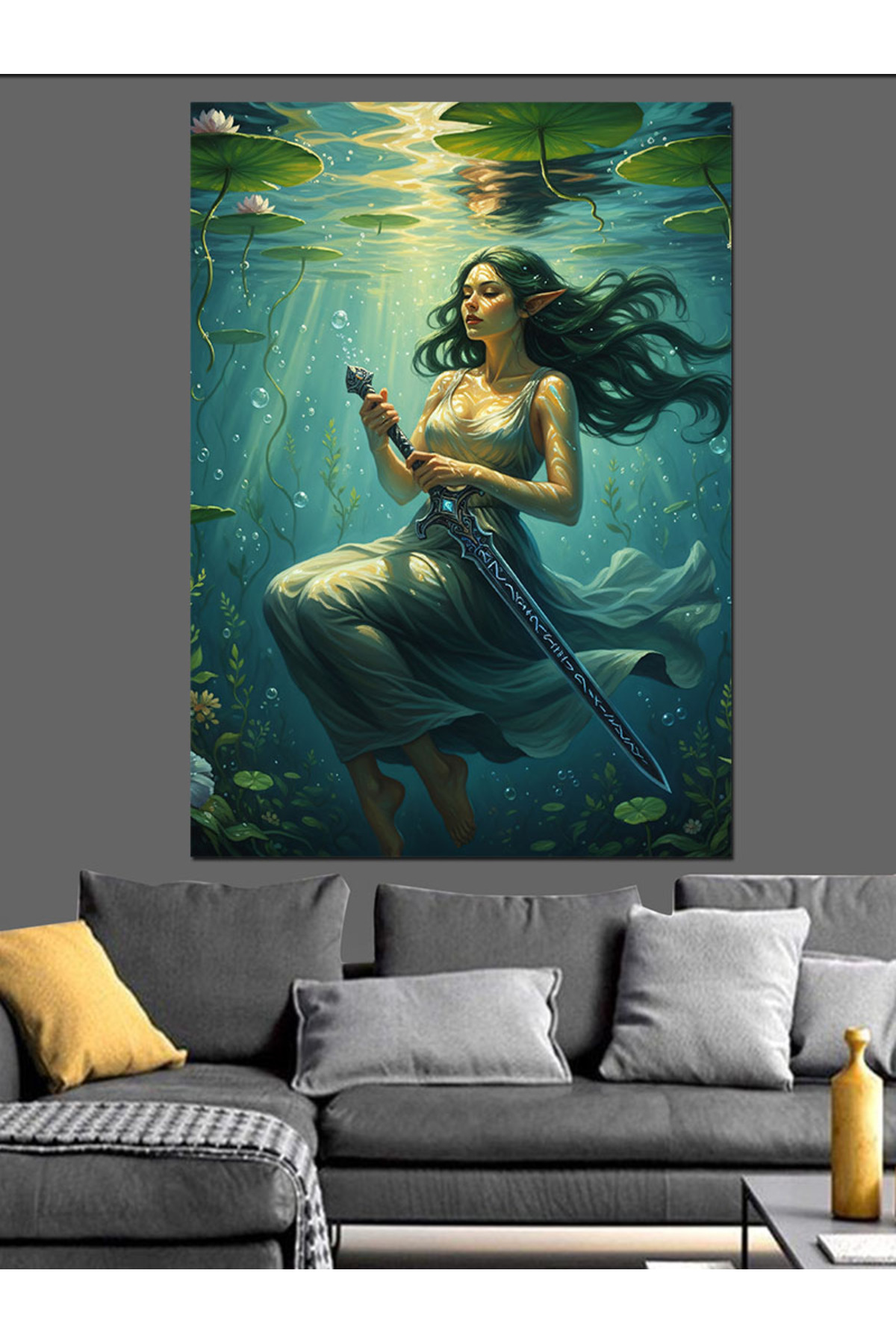 Deniz Kızı Su Altı Yüksek kaliteli yağlı boya dokulu Kanvas Canvas Tablo kanvas tablo canvas tablo