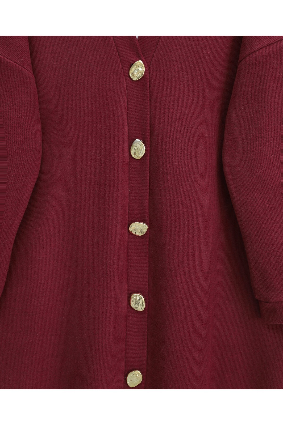 Modamorfo  Düğmeli Selanik Uzun Hırka -Bordo - Görsel 3