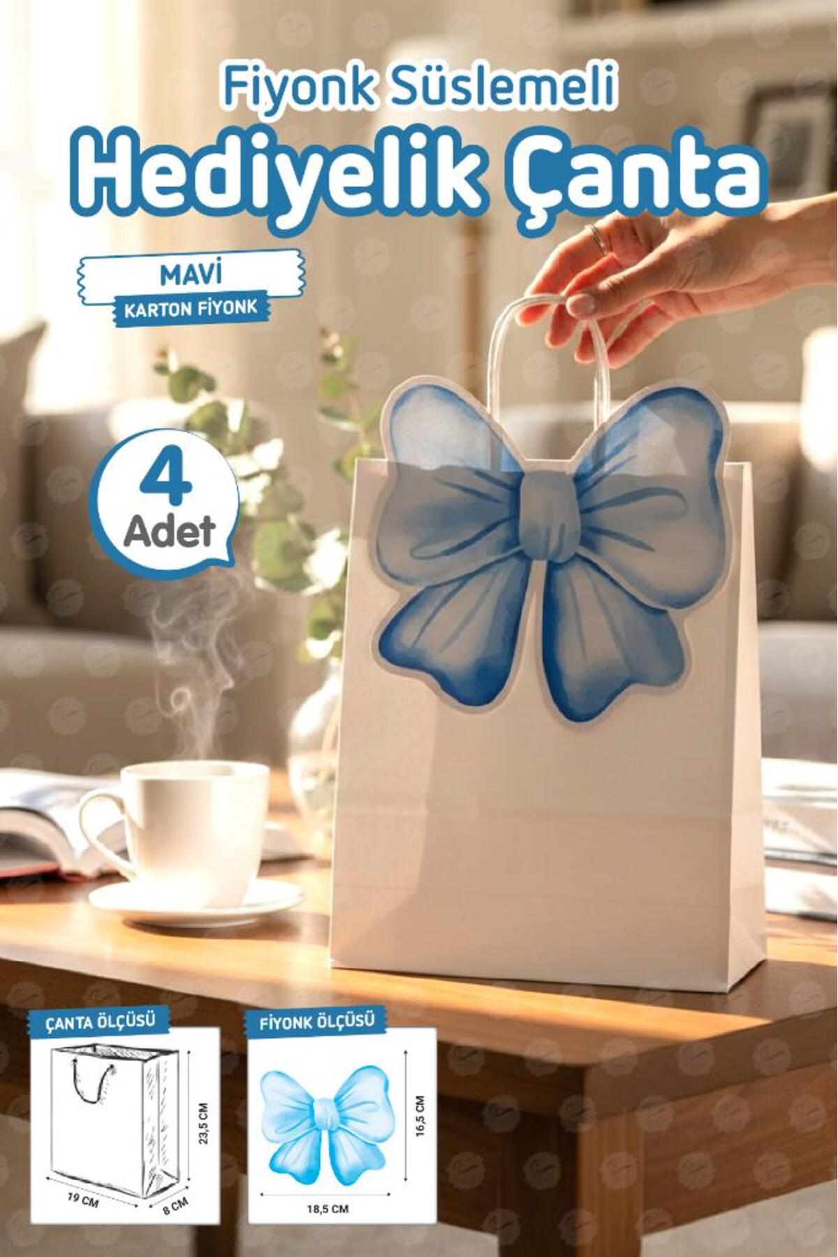 t tuğset etiket Burgu Saplı Karton Kurdeleli Çanta 4 adet Hediye Paketi Çanta Poşet (Mavi)doğum günü, düğün, bebek p fotoğrafı 4 (önizleme)