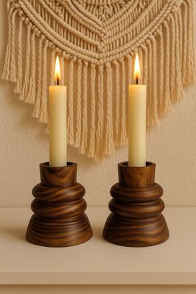 ENYAZA(2024) 2'Li Ahşap Dekor Mumluk Ve Vazo- Dekoratif Mumluk, Rustik Vazo E...