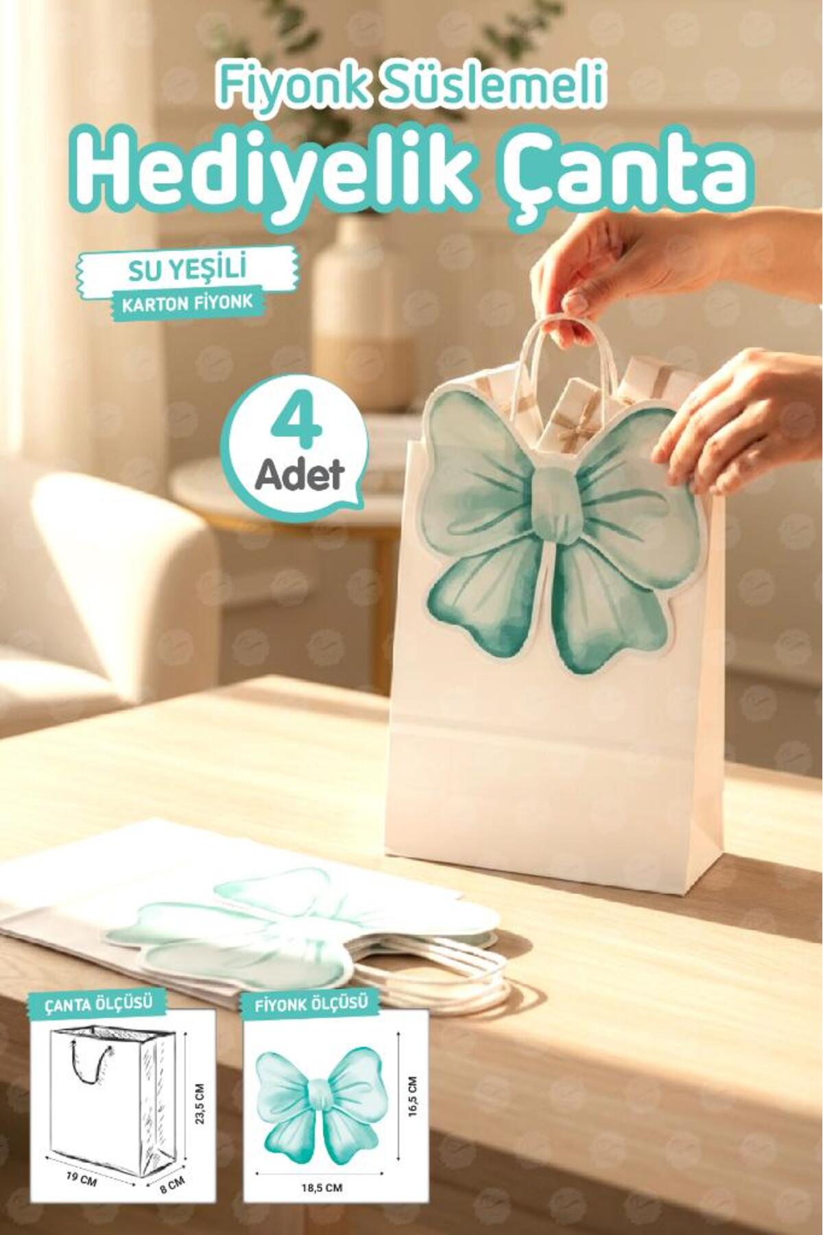 t tuğset etiket Burgu Saplı Karton Kurdeleli Çanta 4 adet Hediye Paketi Çanta Poşet (Yeşil)doğum günü, düğün, bebek fotoğrafı 2 (önizleme)