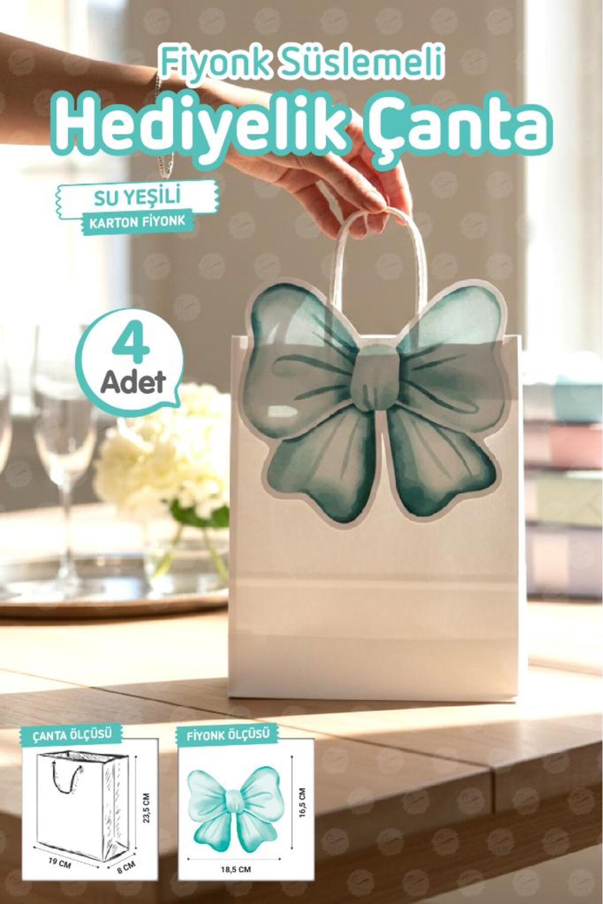 t tuğset etiket Burgu Saplı Karton Kurdeleli Çanta 4 adet Hediye Paketi Çanta Poşet (Yeşil)doğum günü, düğün, bebek fotoğrafı 3 (önizleme)