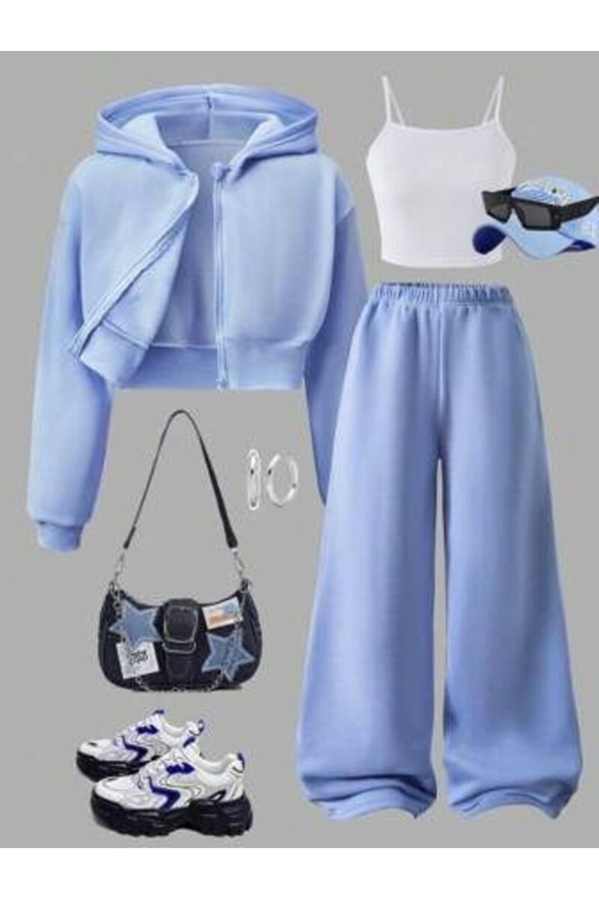 VESTIR BIEN Обикновен, без печат, 3-частен бебешки син зимен комплект