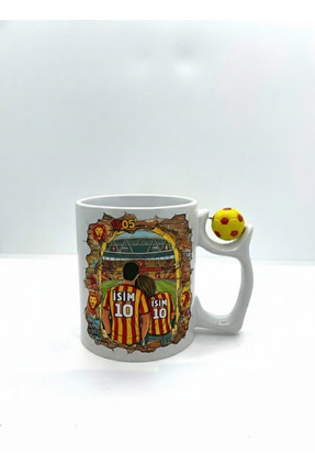 MRN Tasarım Sarı Kırmızı Futbol Toplu Sevgililere Özel Kupa Bardak Taraftar K...