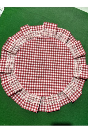 FLOREA ALAVENTE Pamuklu kırmızı pötikareli yuvarlak amerikan servis