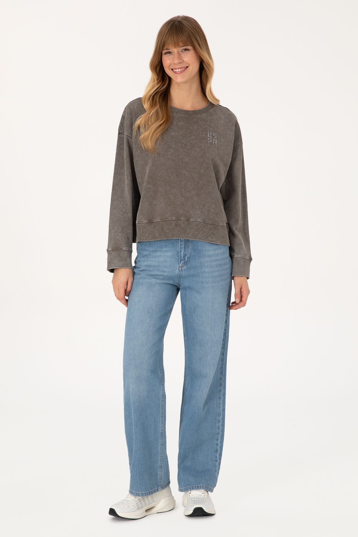 U.S. Polo Assn.  Kadın Vizon Yıkamalı Bisiket Yaka Sweatshirt 50314186-VR052 - Görsel 4