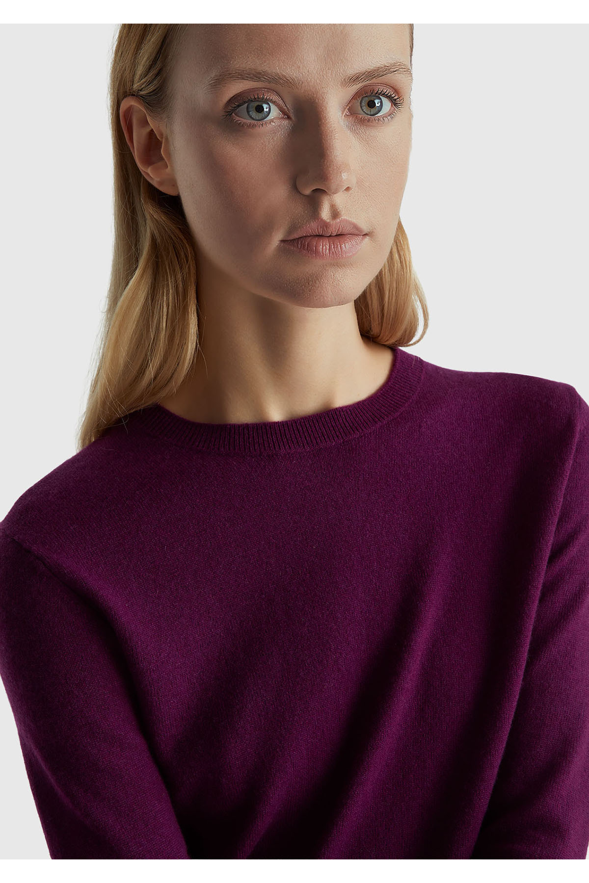 United Colors of Benetton Kadın Mürdüm %100 Merino Bisiklet Yaka Kazak görsel 6