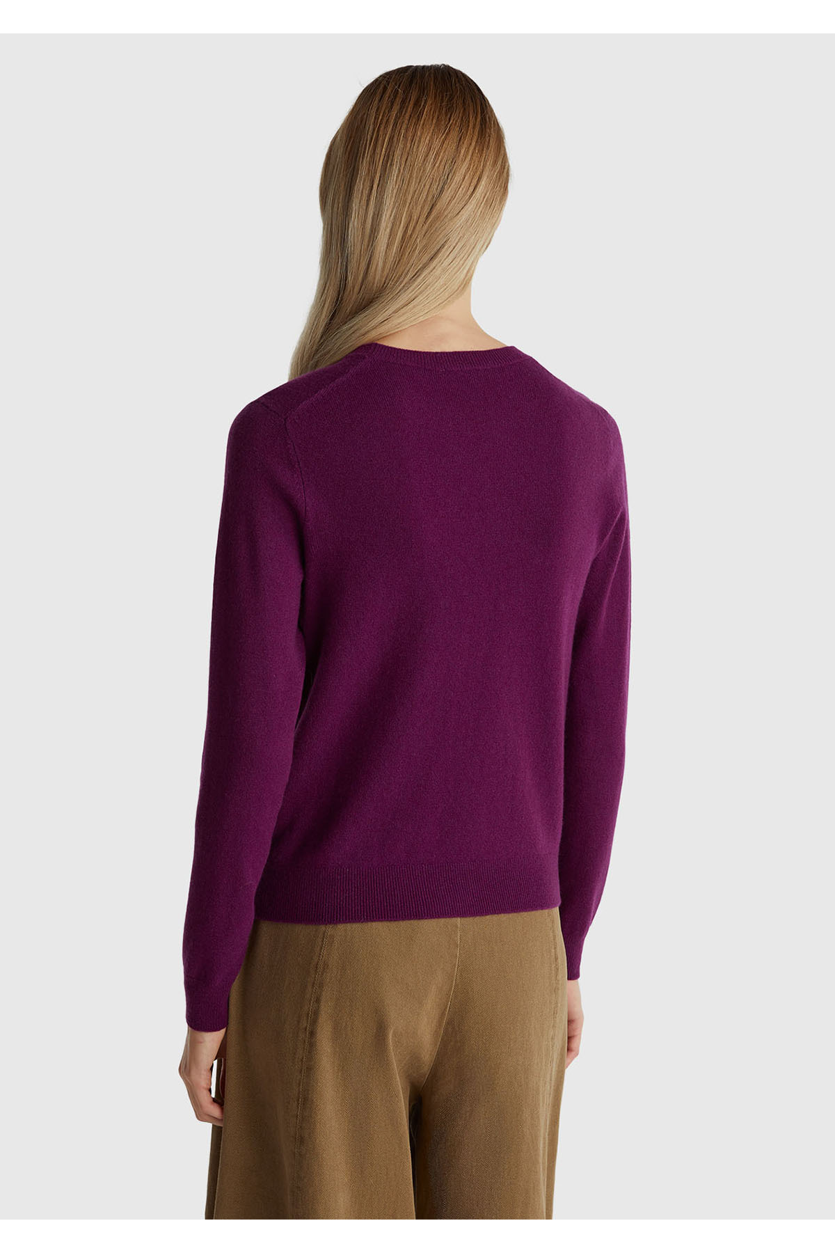 United Colors of Benetton Kadın Mürdüm %100 Merino Bisiklet Yaka Kazak görsel 3
