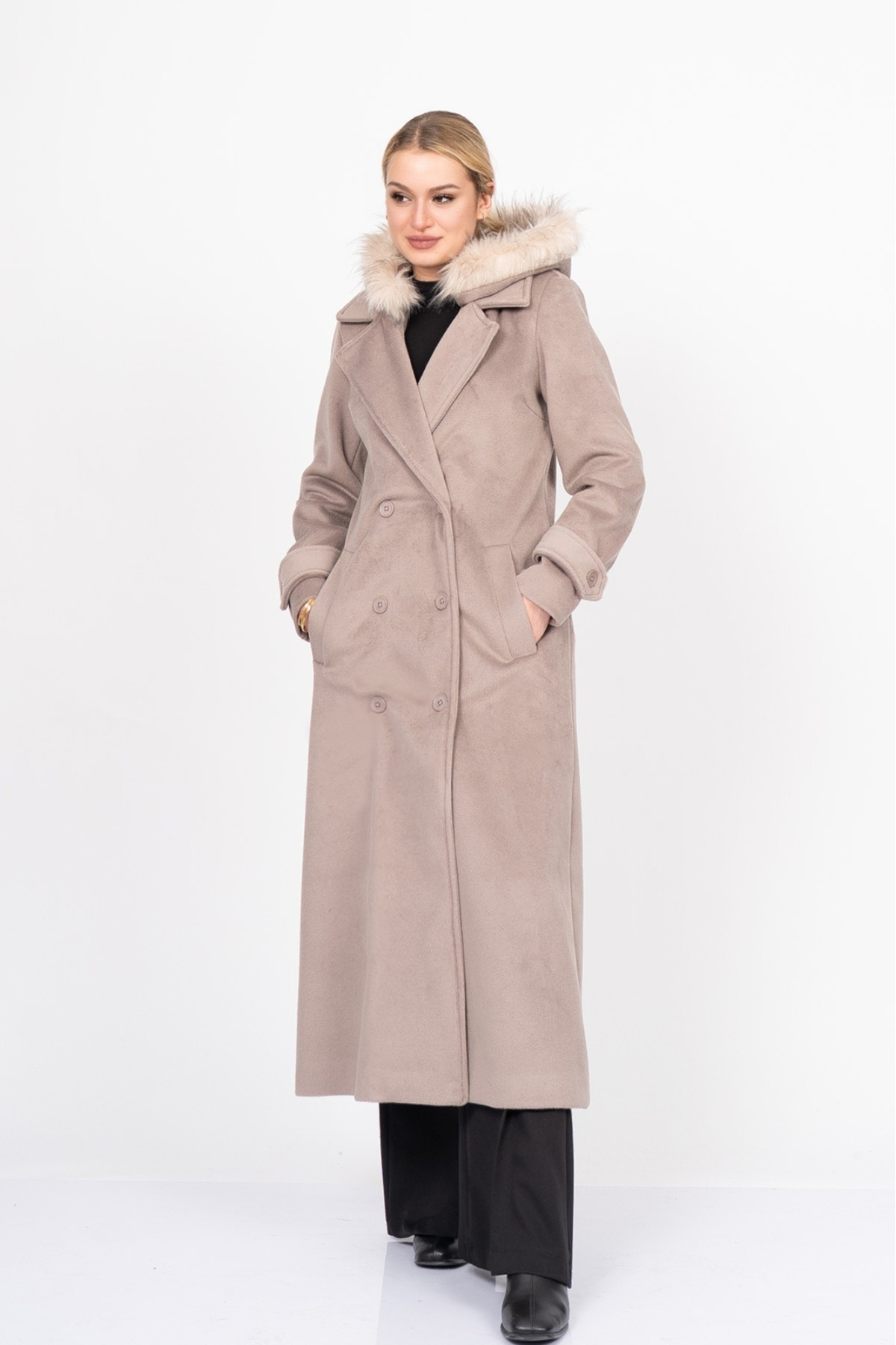 MissVina  FurHood Luxe Coat – Kürk Detaylı Premium Kaşe Palto 2619