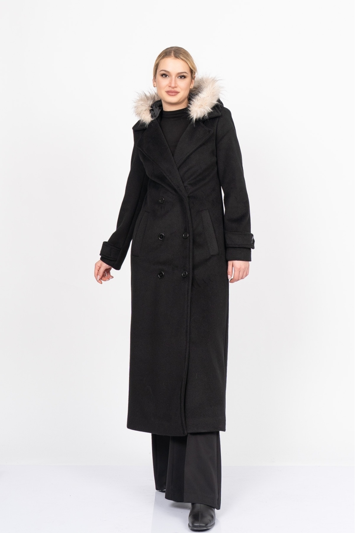MissVina  FurHood Luxe Coat – Kürk Detaylı Premium Kaşe Palto 2619