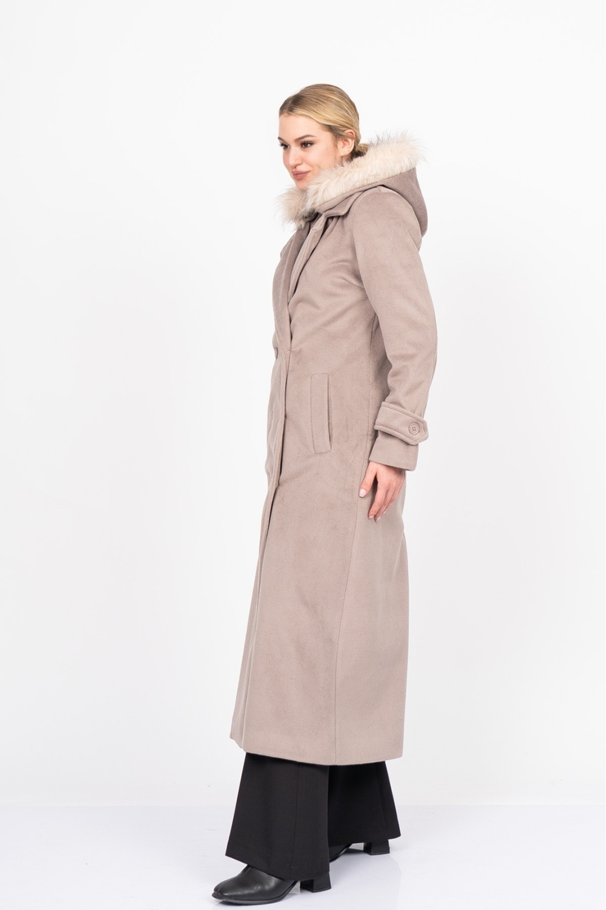 MissVina  FurHood Luxe Coat – Kürk Detaylı Premium Kaşe Palto 2619 - Görsel 2