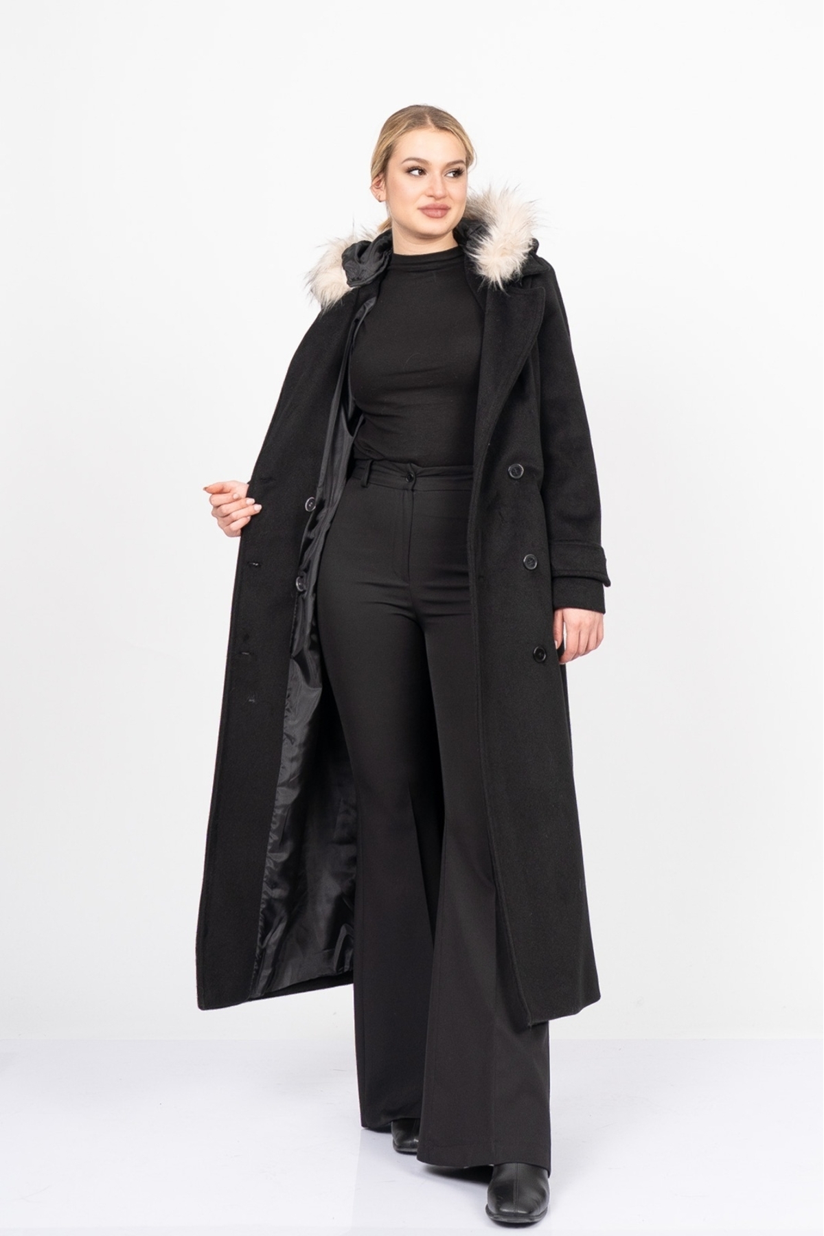 MissVina  FurHood Luxe Coat – Kürk Detaylı Premium Kaşe Palto 2619 - Görsel 2