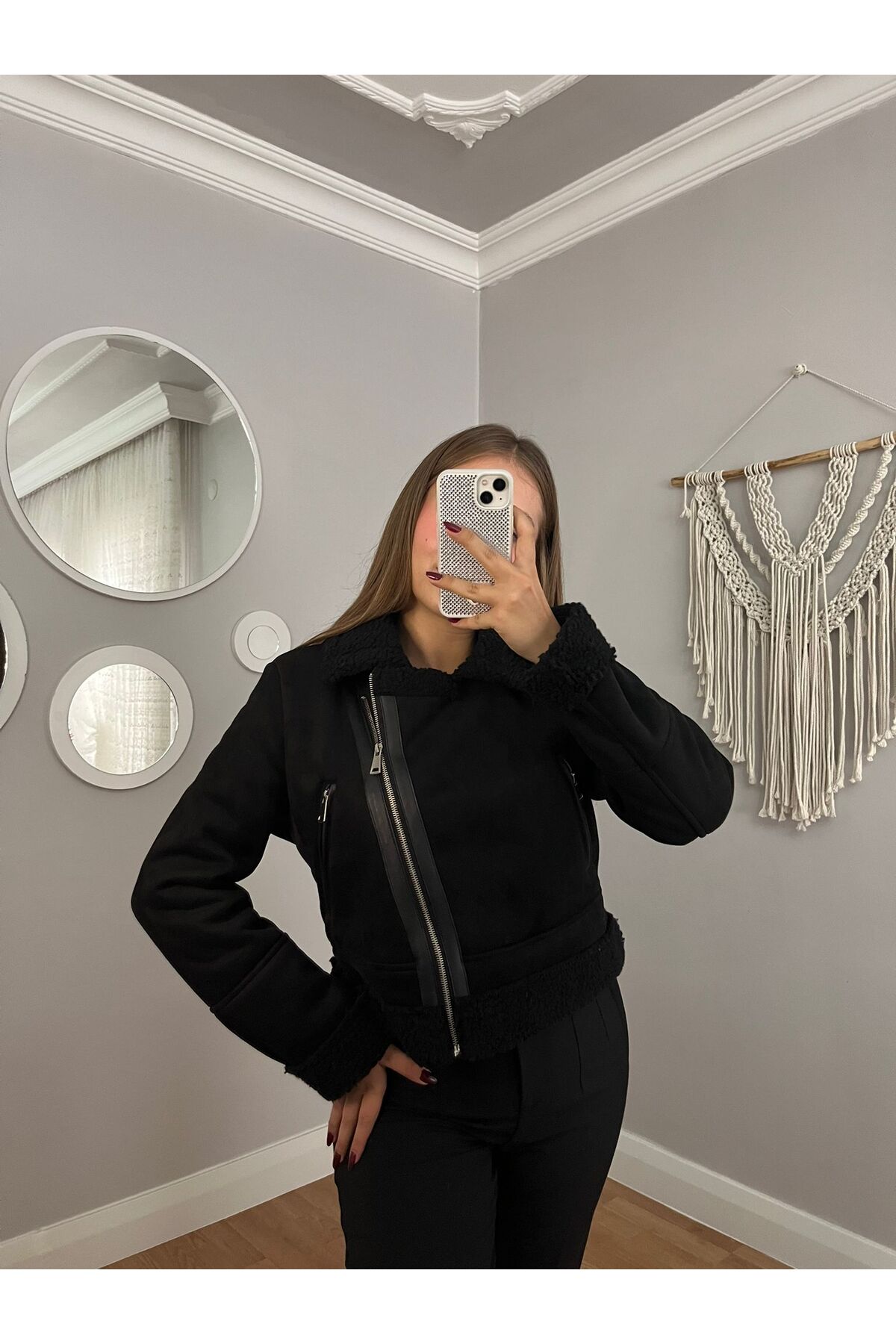 MADAMACİX Peluş Detaylı Biker Mont Kaban görsel 3