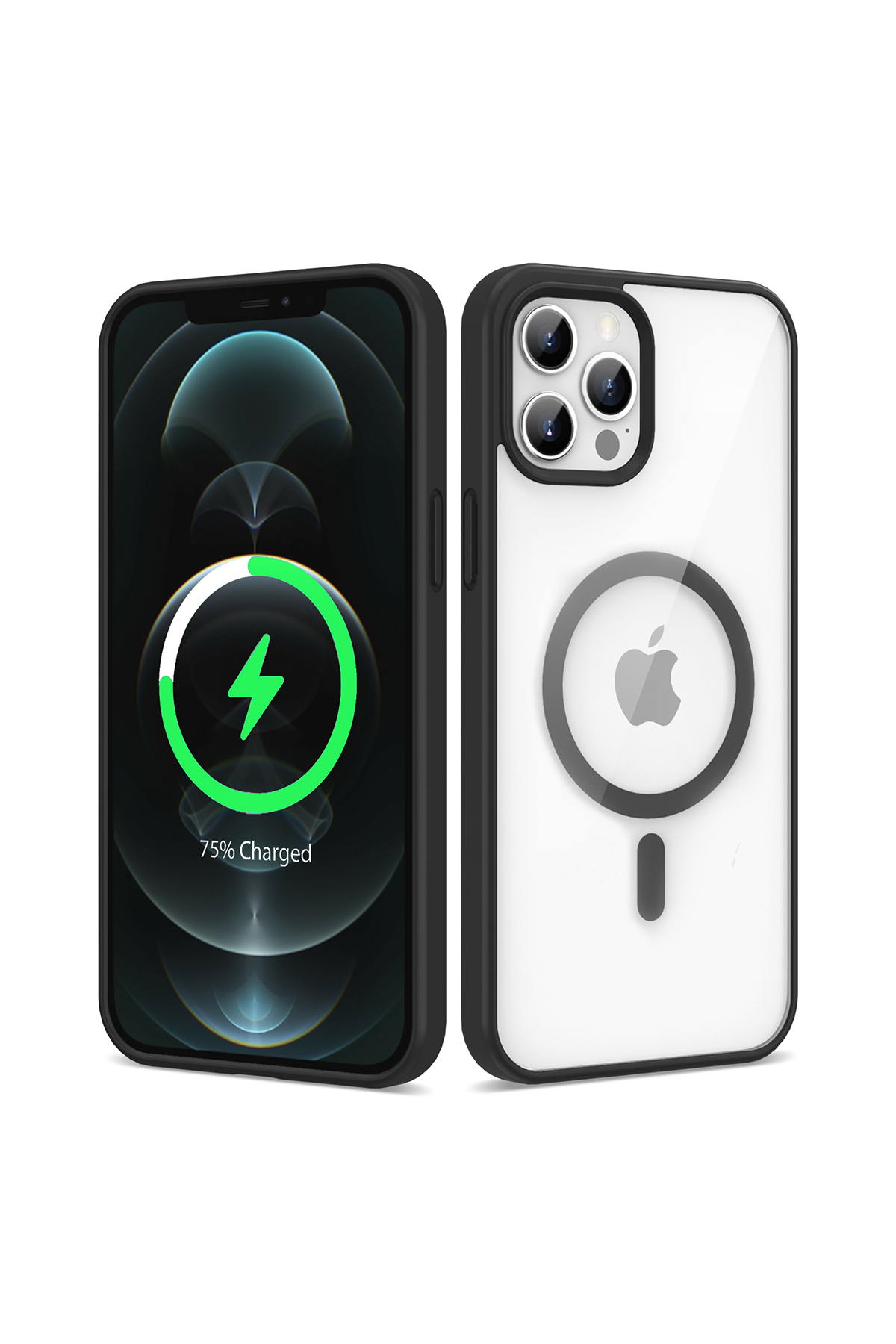 iPhone 12 Pro Max Uyumlu Magsafe Wireless Şarj Özellikli Silikon NXXA Ege Kılıf-Siyah