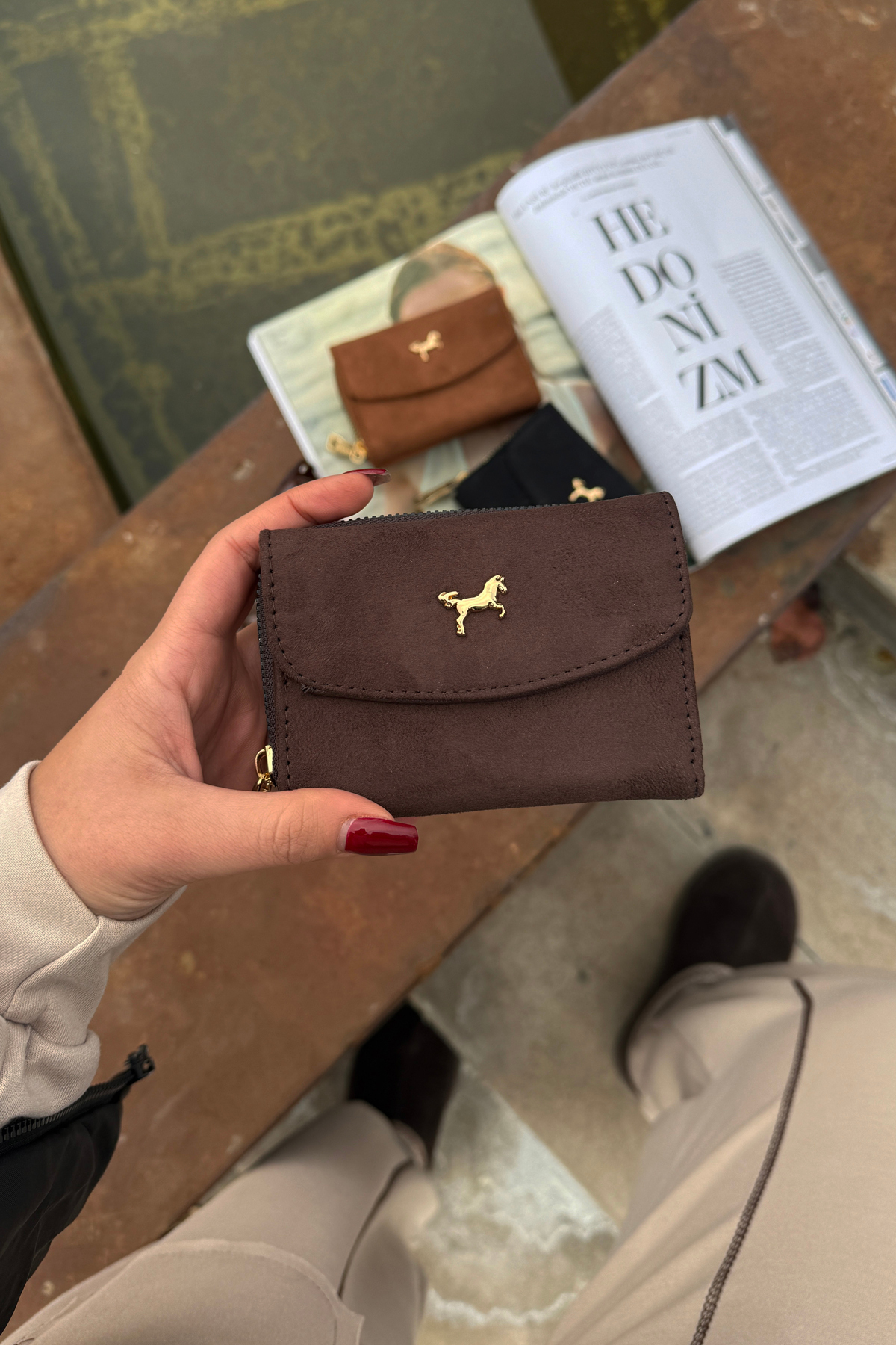 La La'Graccio Paris  La'Graccio Paris Kadın Cavie Süet Kullanışlı Cüzdan Kahve Süet