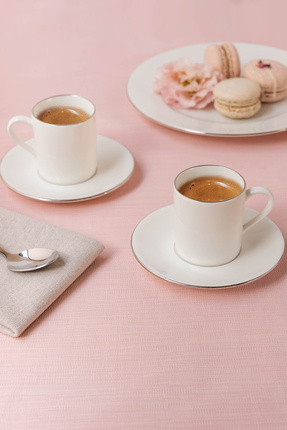 Soley Ceyda | Platin Kenarlı 12 Parça 6 Kişilik Porselen Kahve Fincan Takımı