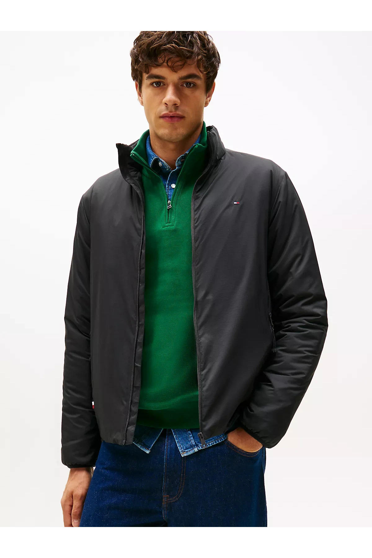 تامی هیلفیگر کاپشن مردانه آستین بلند یقه ایستاده زیپ‌دار معمولی مشکی MW0MW40592-BDS