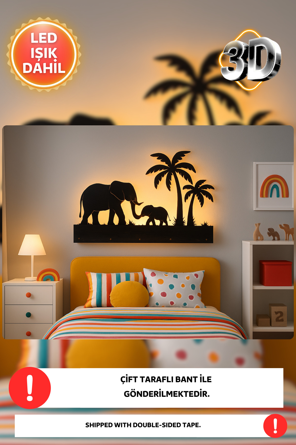 Dekorvin 3D Fil Arizona Ormanı Gece Lambası Bebek Çocuk Odası Duvar Dekorasyonu Aydınlatma Ahşap Gece Lambası fotoğrafı 4 (önizleme)