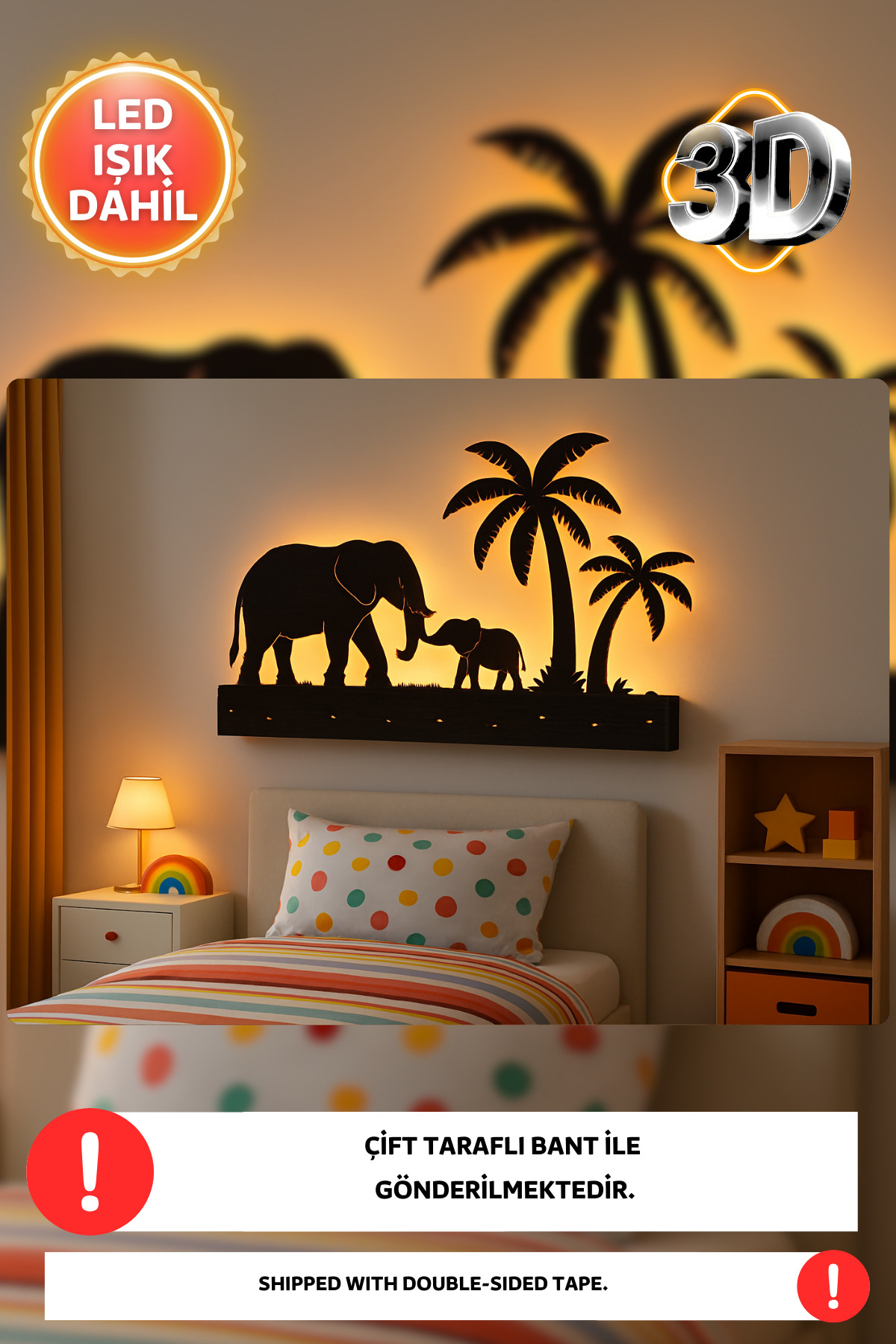Dekorvin 3D Fil Arizona Ormanı Gece Lambası Bebek Çocuk Odası Duvar Dekorasyonu Aydınlatma Ahşap Gece Lambası fotoğrafı 2 (önizleme)