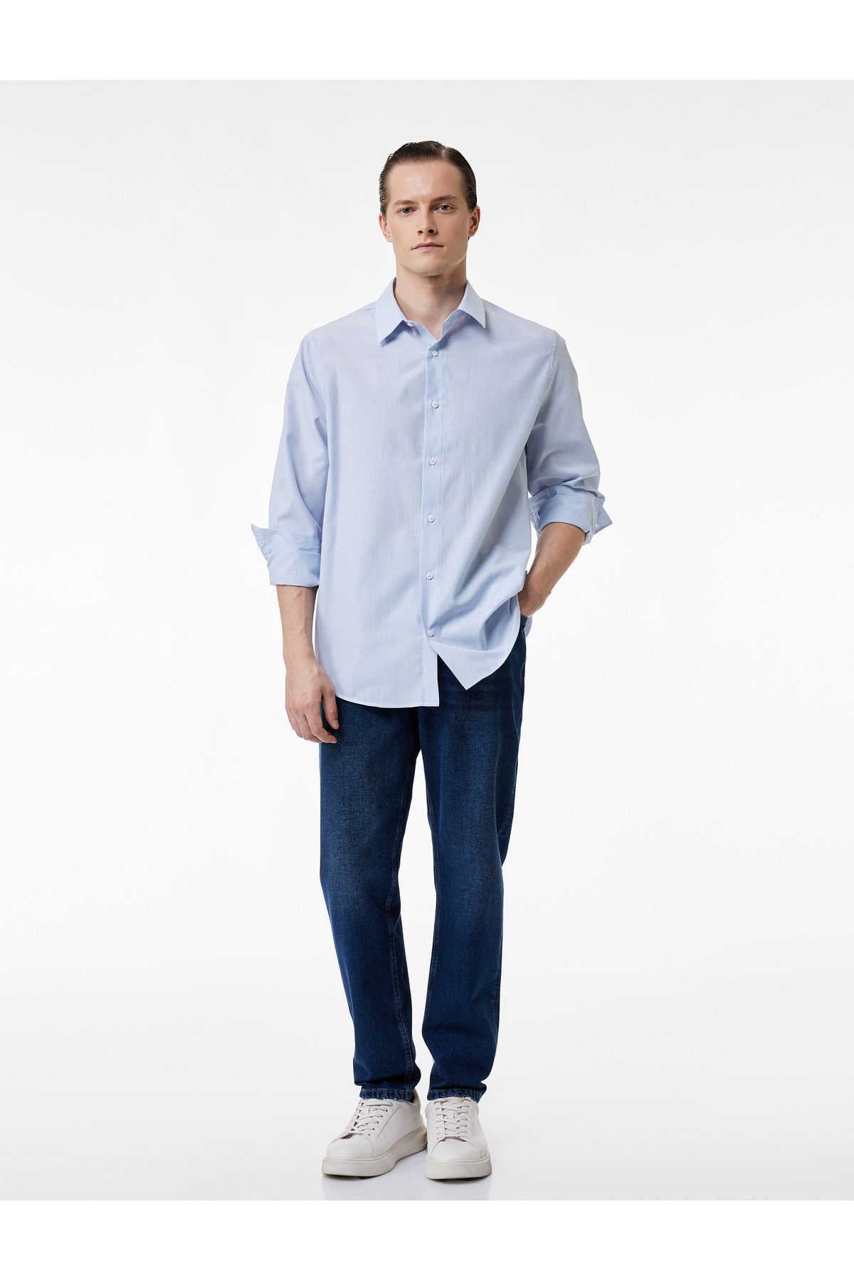 کوتون پیراهن آستین بلند دکمه‌دار یقه کلاسیک معمولی فیت