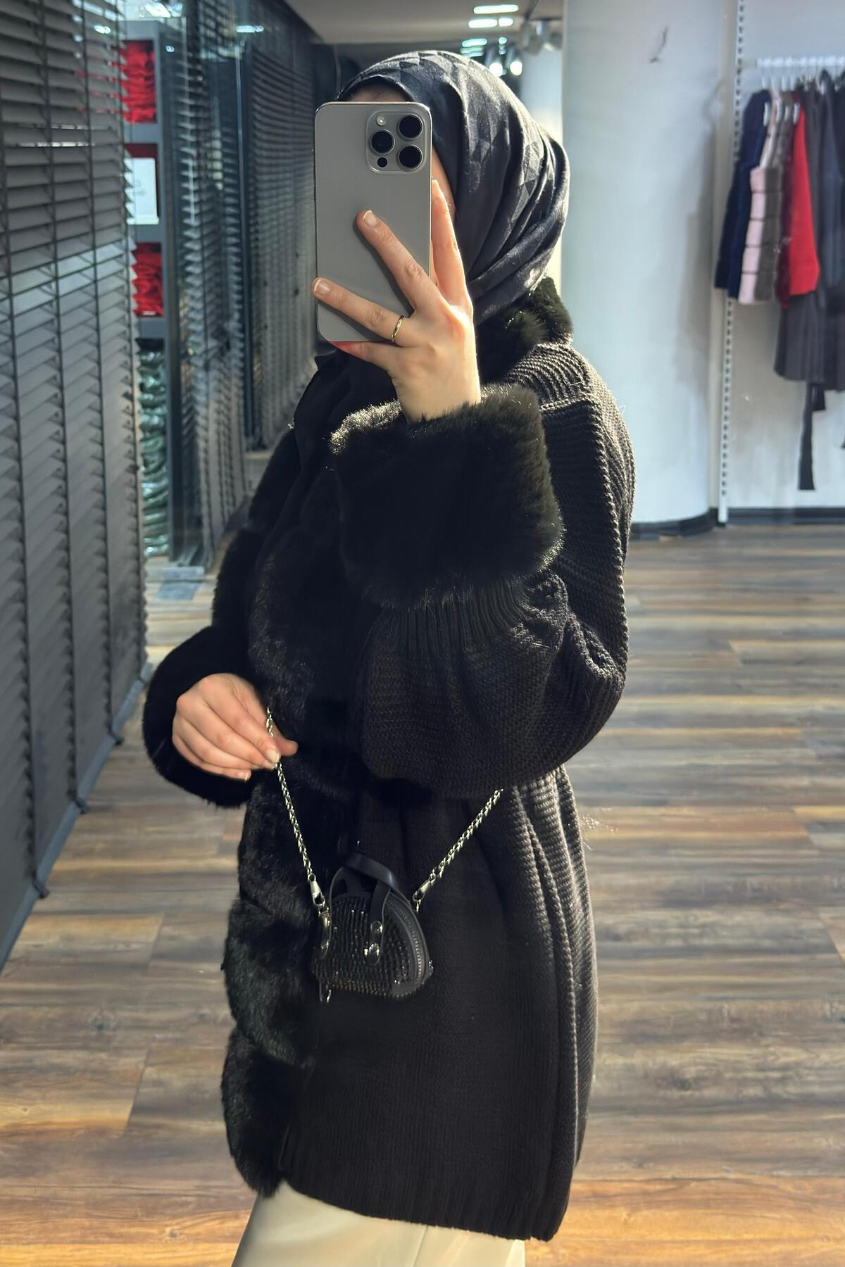 Tuba Sözen kürk detaylı hırka görsel 4