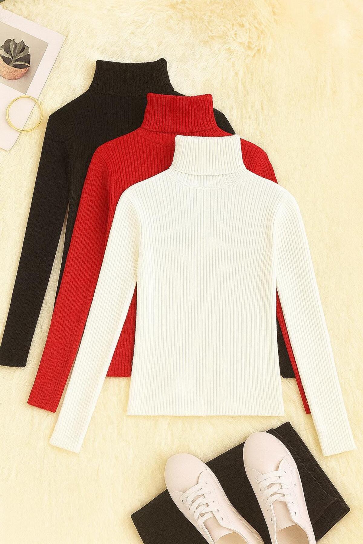 LUPERCUS Жіночий трикотажний светр з довгим коміром, червоно-біло-чорний